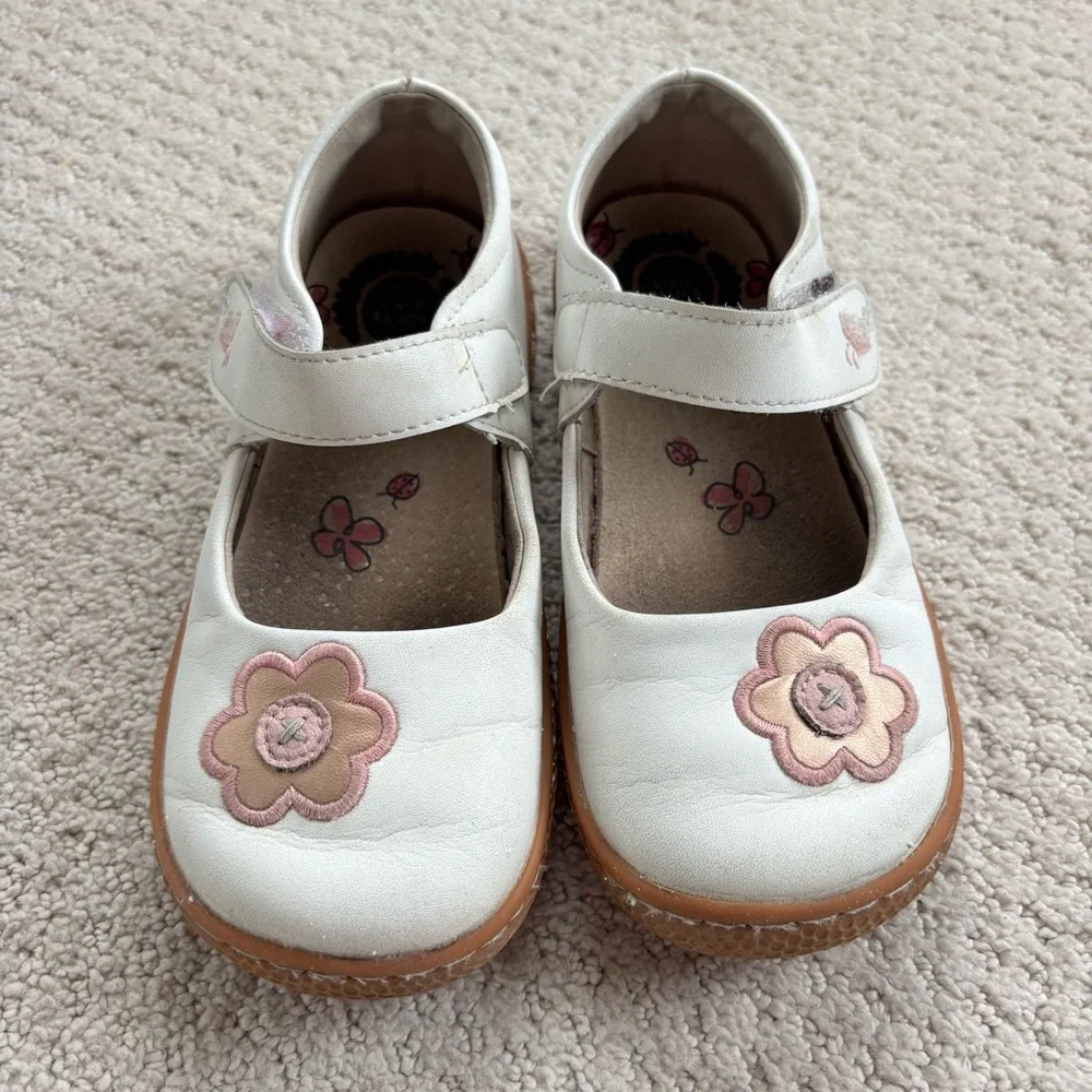 Livie and Luca White and Pink flower Kids Mary Jane Shoes